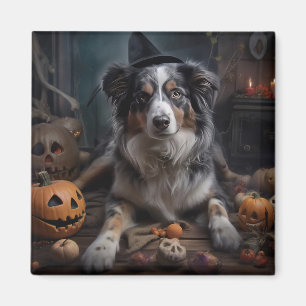 Australian Shepherd Pumpkins Halloween Scary Magnet