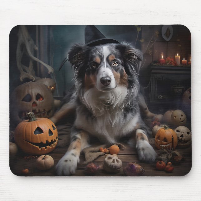 Australian Shepherd Pumpkins Halloween Scary Mouse Mat (Front)