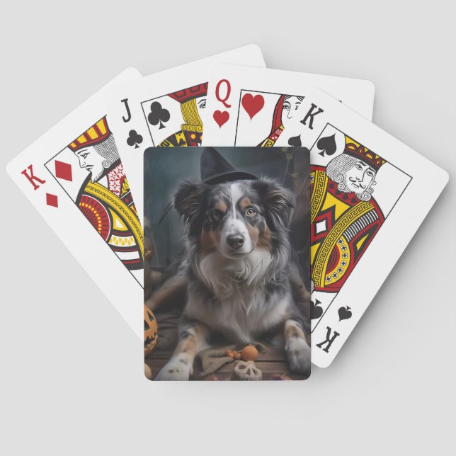 Australian Shepherd Pumpkins Halloween Scary Playing Cards (Back)