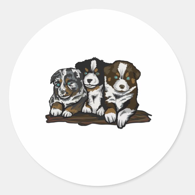 AUSTRALIAN SHEPHERD PUPPIES CLASSIC ROUND STICKER (Front)
