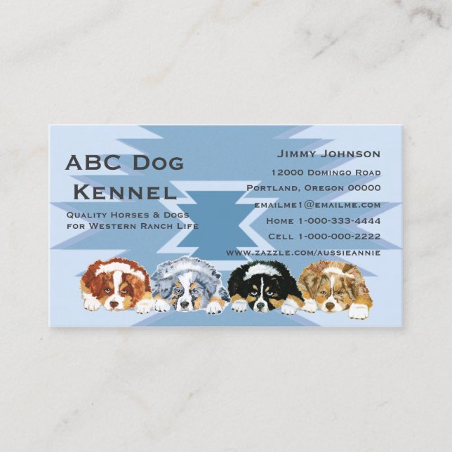 Australian Shepherd Puppies Custom Business Card (Front)