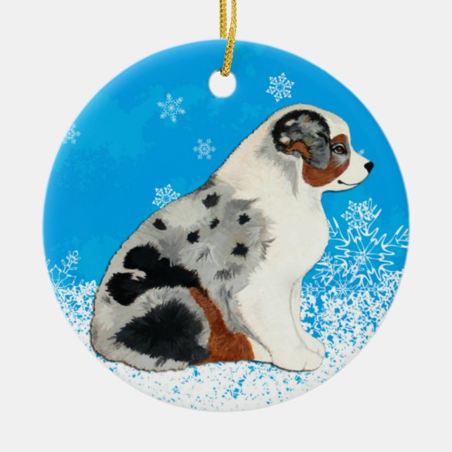 Australian Shepherd Puppies Snow Ornament (Front)