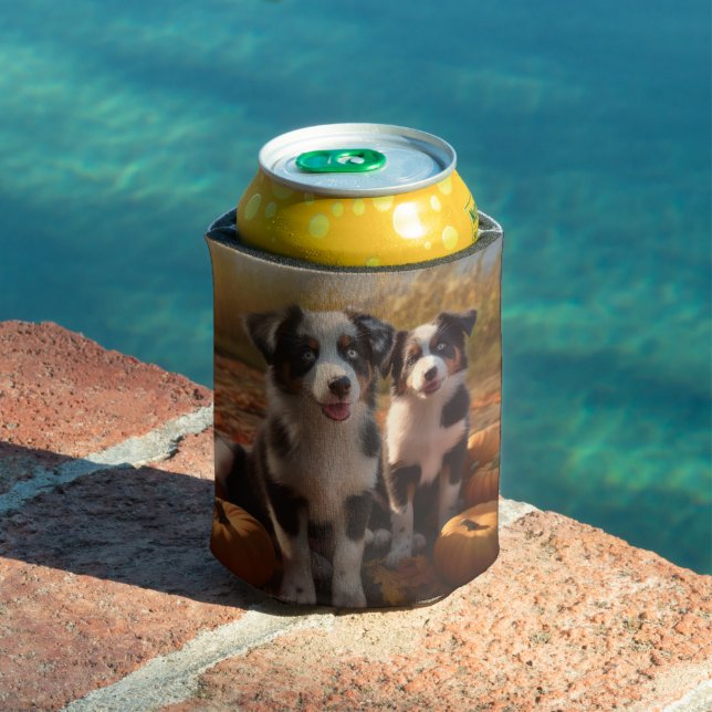Australian Shepherd Puppy Autumn Delight Pumpkin Can Cooler (In Situ Pool)