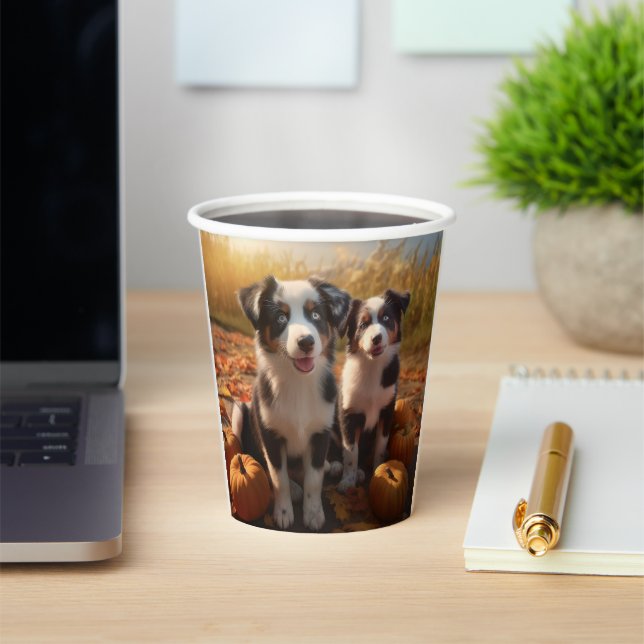 Australian Shepherd Puppy Autumn Delight Pumpkin Paper Cups (Insitu)