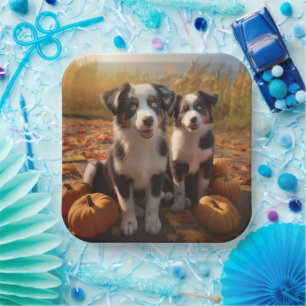 Australian Shepherd Puppy Autumn Delight Pumpkin Paper Plate