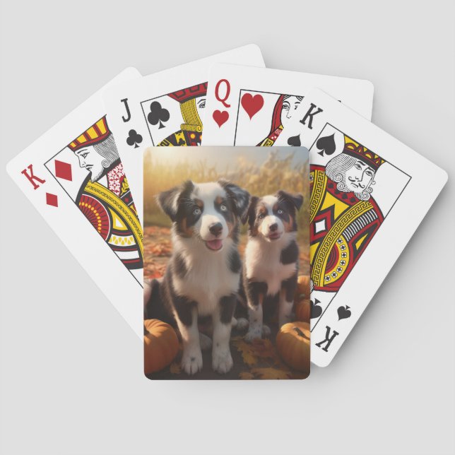 Australian Shepherd Puppy Autumn Delight Pumpkin Playing Cards (Back)