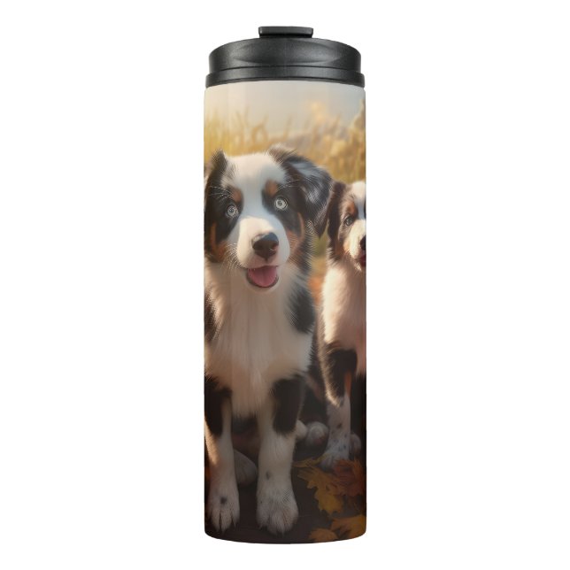 Australian Shepherd Puppy Autumn Delight Pumpkin Thermal Tumbler (Front)