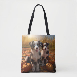 Australian Shepherd Puppy Autumn Delight Pumpkin Tote Bag