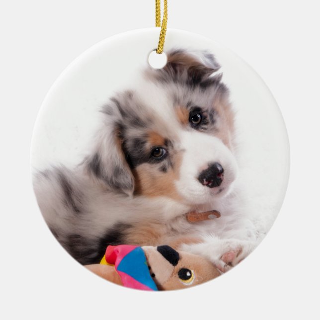 Australian shepherd puppy ceramic tree decoration (Front)
