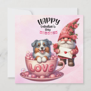 Australian Shepherd. Puppy Dog for Valentine's Day Holiday Card