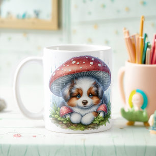 Australian Shepherd Puppy Under Mushroom Umbrella Coffee Mug