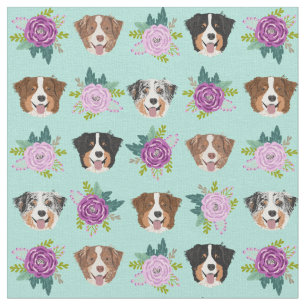 Australian Shepherd purple florals mint Fabric