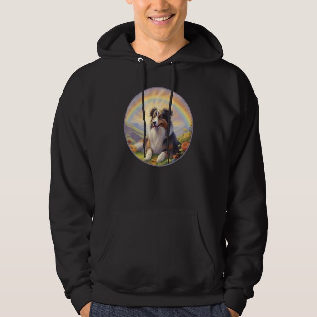 Australian Shepherd Rainbow Bridge Aussie Dog Memo Hoodie (Front)