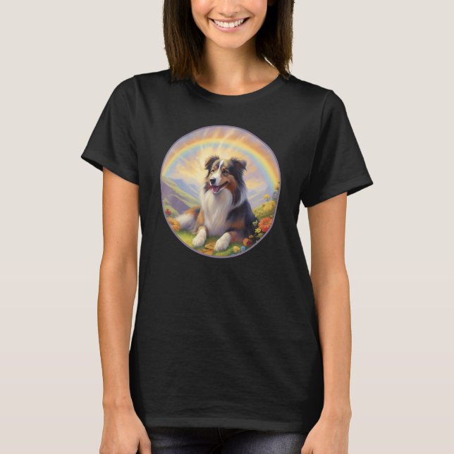 Australian Shepherd Rainbow Bridge Aussie Dog Memo T-Shirt (Front)