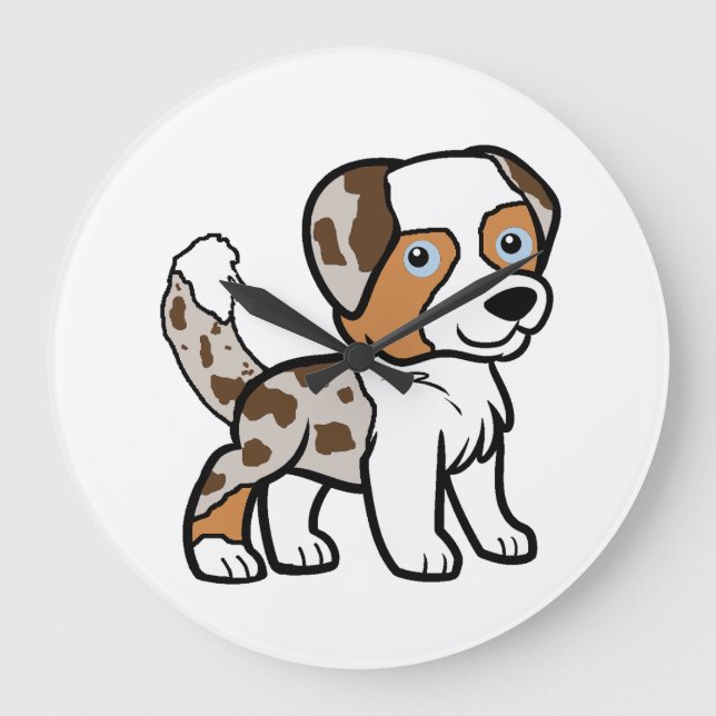 Australian Shepherd Red Merele Cartoon with Tail Large Clock (Front)