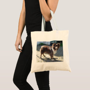 australian shepherd red tri love w pic tote bag
