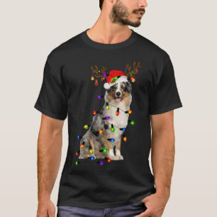 Australian Shepherd Reindeer Christmas Lights Funn T-Shirt