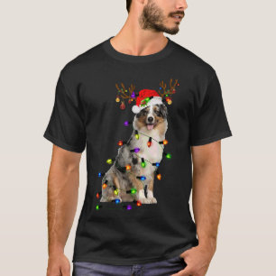 Australian Shepherd Reindeer Christmas Lights Funn T-Shirt