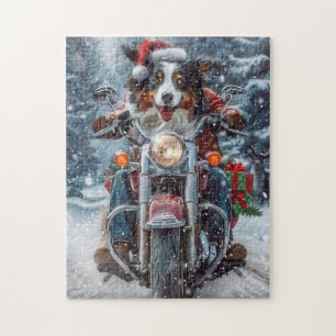 Australian Shepherd Riding Motorcycle Christmas Jigsaw Puzzle