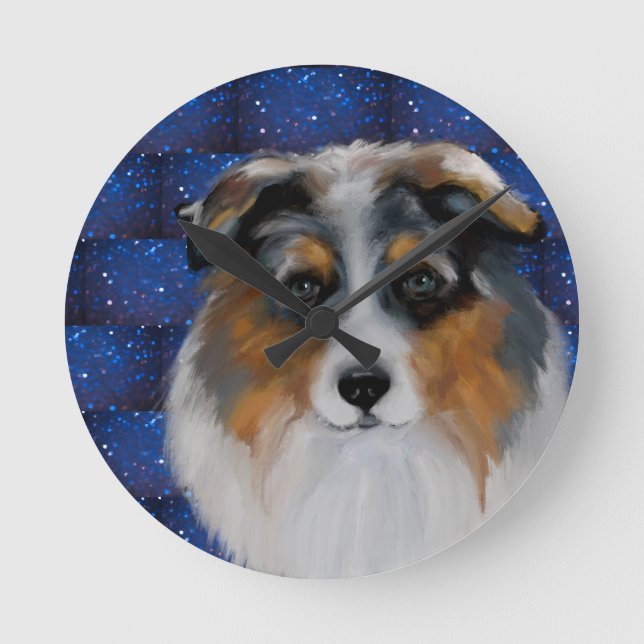 Australian Shepherd  Round Clock (Front)