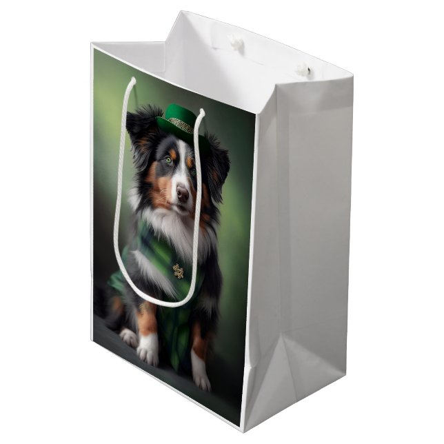 australian shepherd saint patrick medium gift bag (Front Angled)