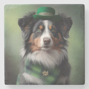 australian shepherd saint patrick stone coaster