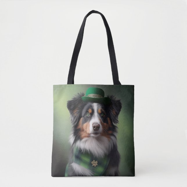 australian shepherd saint patrick tote bag (Front)