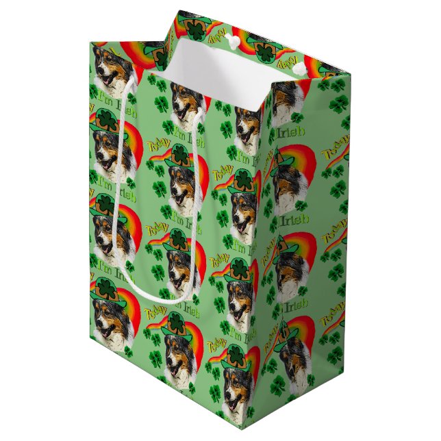 Australian Shepherd Saint Patricks Day Medium Gift Bag (Front Angled)