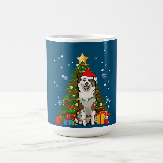 Australian shepherd Santa Christmas Tree Light Coffee Mug (Center)