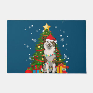 Australian shepherd Santa Christmas Tree Light Doormat