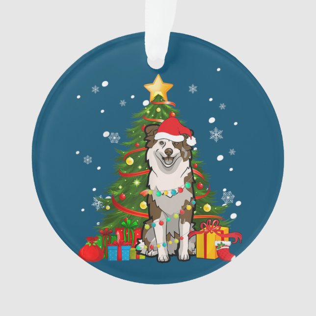 Australian shepherd Santa Christmas Tree Light Ornament (Front)