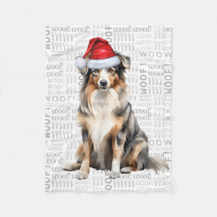 Australian Shepherd Santa Dog Christmas Fleece Blanket