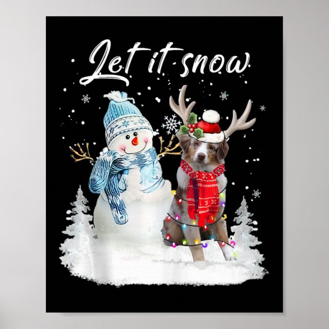 Australian Shepherd Santa Dog Christmas Snowman Xm Poster (Front)