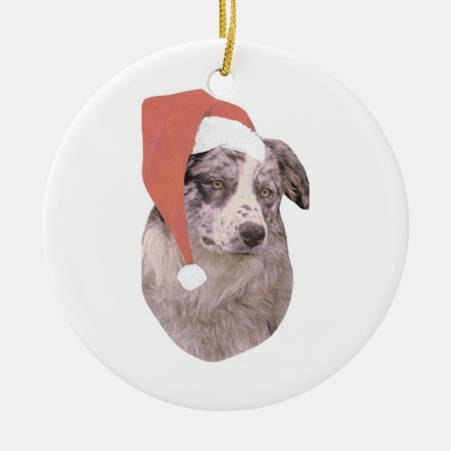 Australian Shepherd Santa Hat Ornament (Front)