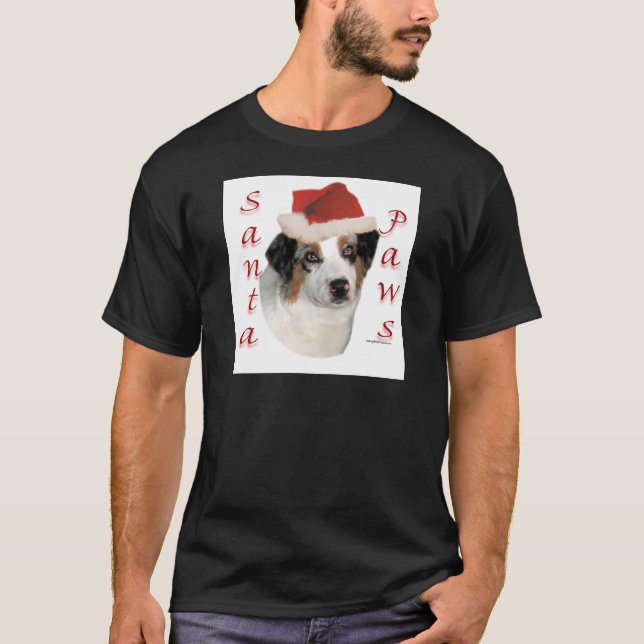 Australian Shepherd Santa Paws T-Shirt (Front)