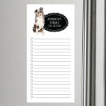 Australian Shepherd Shopping List Magnetic Notepad<br><div class="desc">Adorable things to fetch Australian Shepherd dog with a black chalkboard frame personalised with your name.</div>