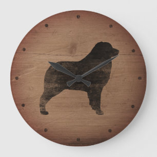 Australian Shepherd Silhouette Rustic Large Clock