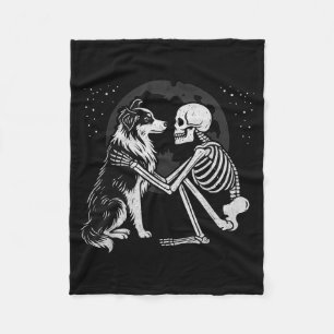 Australian Shepherd Skeleton Moon Halloween Dog Fleece Blanket