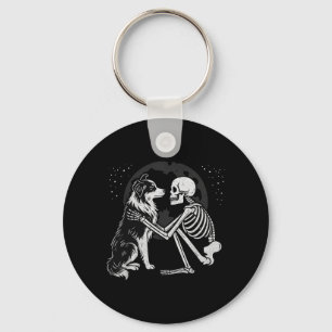 Australian Shepherd Skeleton Moon Halloween Dog Key Ring