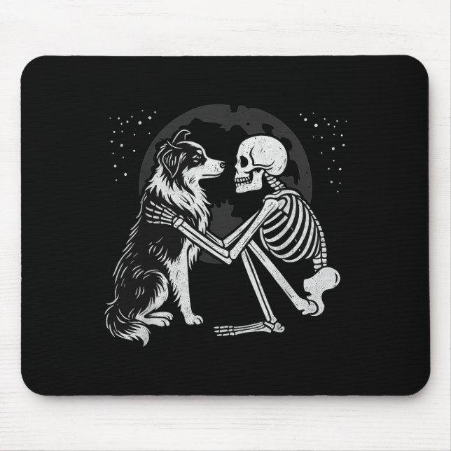 Australian Shepherd Skeleton Moon Halloween Dog Mouse Mat (Front)