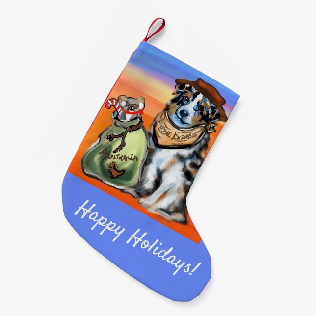 AUSTRALIAN SHEPHERD SMALL CHRISTMAS STOCKING (Front (Hanging))