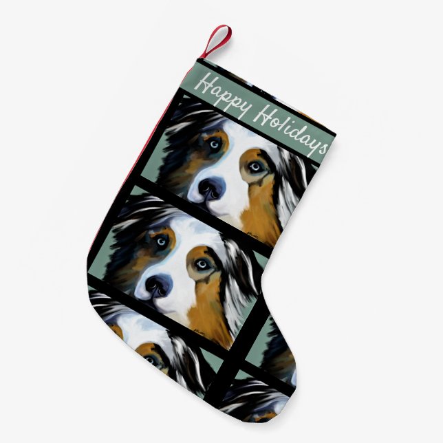 AUSTRALIAN SHEPHERD  SMALL CHRISTMAS STOCKING (Front (Hanging))