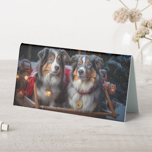 Australian Shepherd Snowy Sleigh Christmas Decor (In SItu (Table))