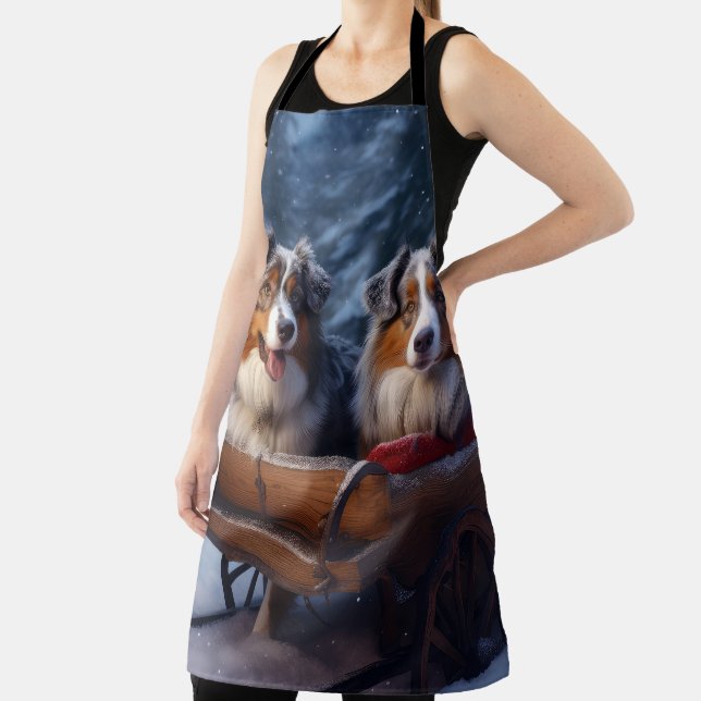 Australian Shepherd Snowy Sleigh Christmas Decor Apron (Insitu)