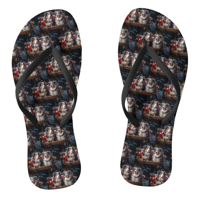 Australian Shepherd Snowy Sleigh Christmas Decor Flip Flops (Footbed)
