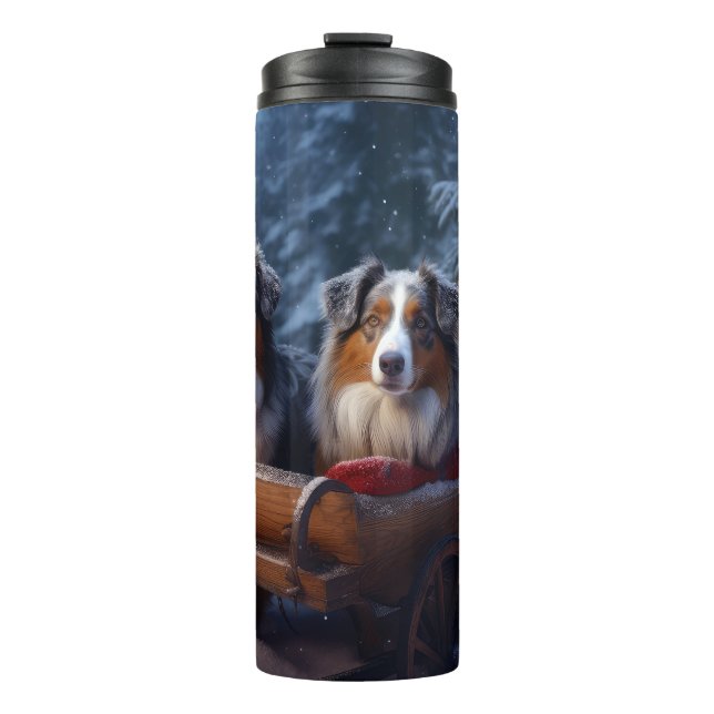 Australian Shepherd Snowy Sleigh Christmas Decor Thermal Tumbler (Front)