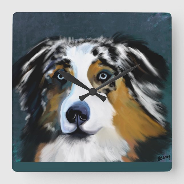 AUSTRALIAN SHEPHERD SQUARE WALL CLOCK (Front)