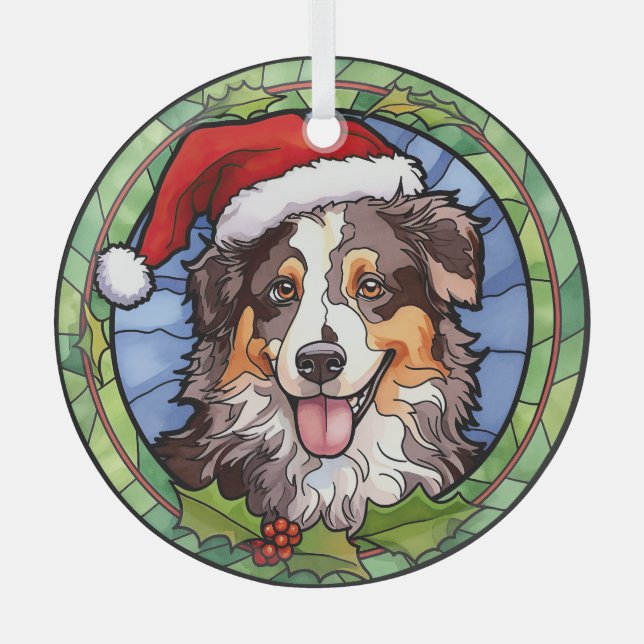Australian Shepherd Stained Glass Christmas Tree Decoration (Front)