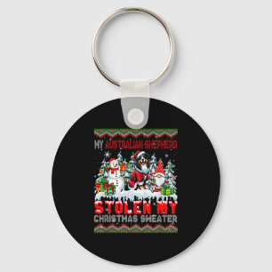 Australian Shepherd Stolen Christmas Sweater Santa Key Ring