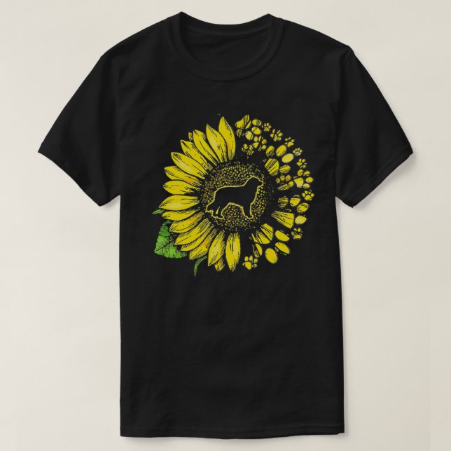Australian Shepherd Sunflower With Paws Aussie Dog T-Shirt (Design Front)
